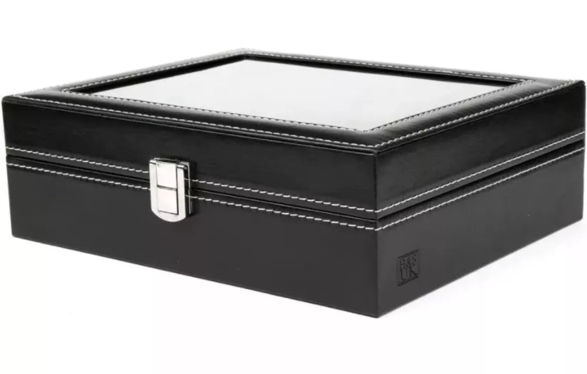 H&S. Uhrenbox für Damen & Herren - Schmuck- Uhrenhalter mit Glasdeckel & Samtauskleidung