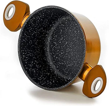 DMS 15-teilig Induktion Kochgeschirr Kochset Töpfe Pfannen Set Bratpfanne Kasserolle Suppentopf mit Glasdeckel 3 Küchenutensilien 2 Topfuntersetzer Marbel Beschichtung Spülmaschinengeeignet (Kupfer)